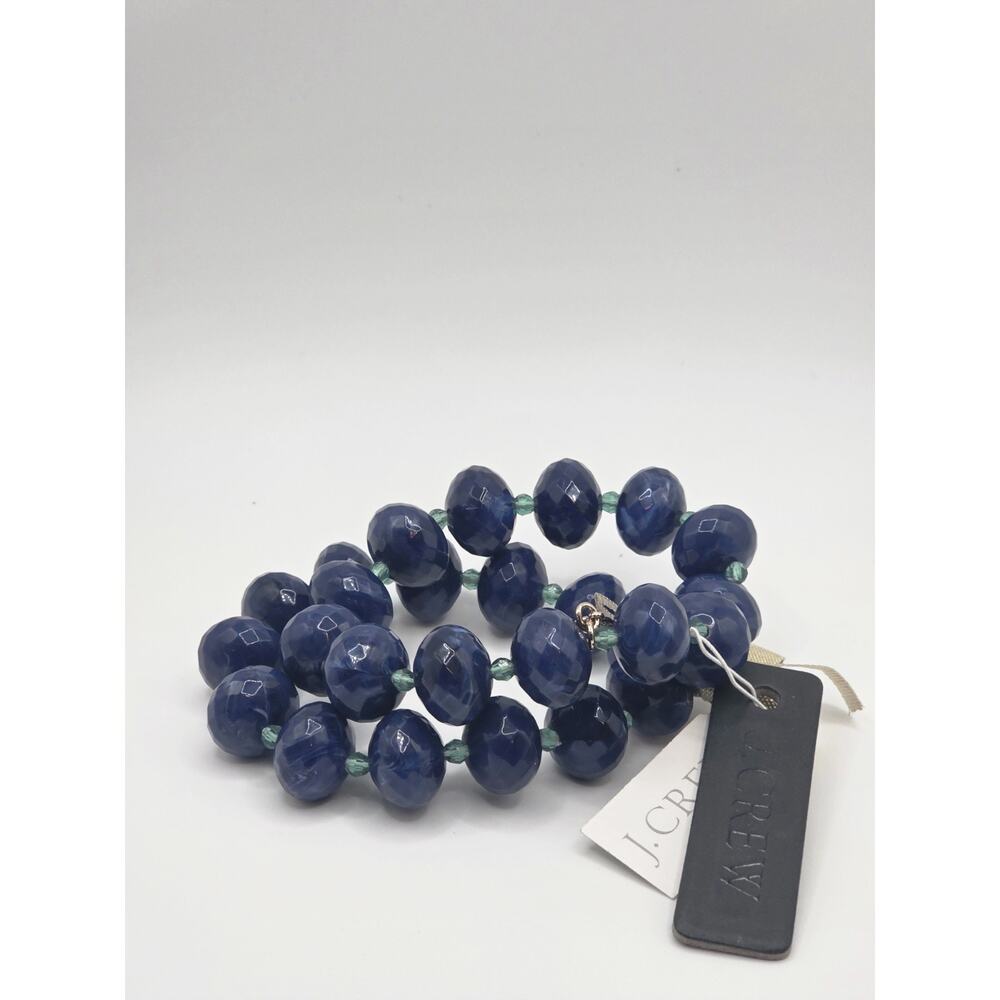 NWT J.Crew Double Strand Navy Blue Beaded Stretch Bracelet Faceted Acrylic